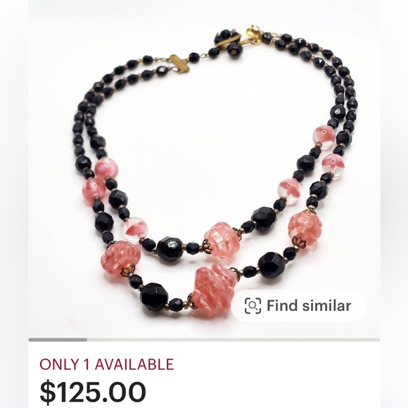 Made in Germany, Circa 1940’s, Vintage Black & Pink Beaded Necklace/Earring Set - Picture 7 of 9